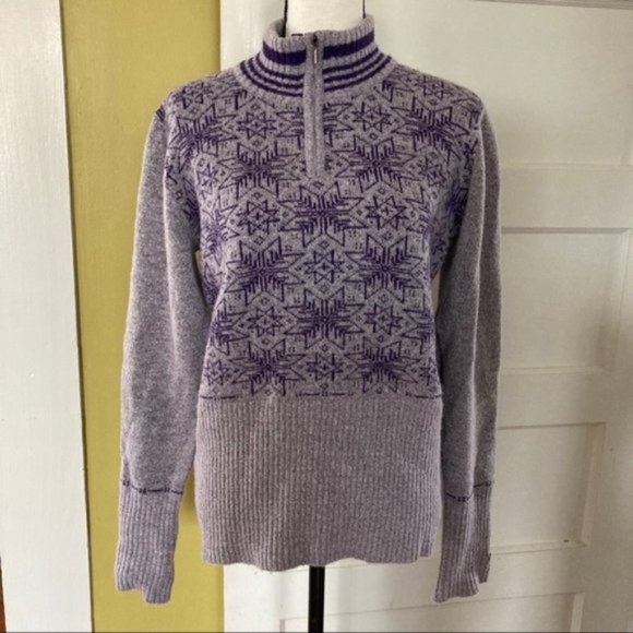 Columbia Sweaters - Columbia Fair Isle Zip Purple Wool Blend Sweater L